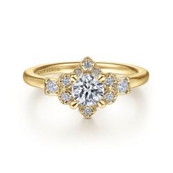 Raleigh - Unique 14K Yellow Gold Round Halo Semi Mount Engagement Ring