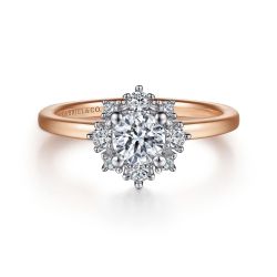 Clarise - Unique 14K White-Rose Gold Halo Semi Mount Engagement Ring