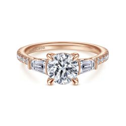 Tierra - 14K Rose Gold Round Three Stone Semi Mount Engagement Ring