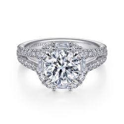 Rainier - 14K White Gold Cushion Halo Round Semi Mount Engagement Ring