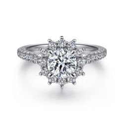 Hibiscus - 14K White Gold Fancy Halo Round Semi Mount Engagement Ring