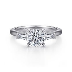 Honor - 14K White Gold Round Three Stone Semi Mount Channel Set Engagement Ring