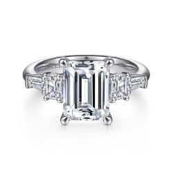 Everley - 18K White Gold Emerald Cut Five Stone Semi Mount Channel Set Engagement Ring