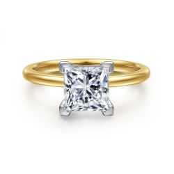 Evelina - 14K White-Yellow Gold Princess Cut Diamond Semi Mount Engagement Ring