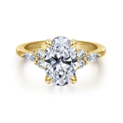 Avah - 14K Yellow Gold Oval Semi Mount Cluster Engagement Ring