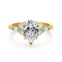 Avah - 14K Yellow Gold Pear Shape Semi Mount Cluster Engagement Ring