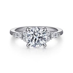 Avah - 14K White Gold Round Semi Mount Cluster Engagement Ring