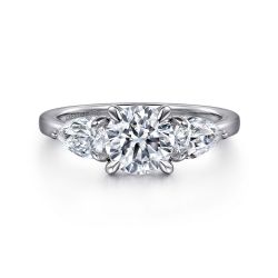 Adalia - 14K White Gold Round Three Stone Diamond Engagement Ring