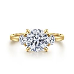 Adeline - 14K Yellow Gold Round Three Stone Semi Mount Engagement Ring