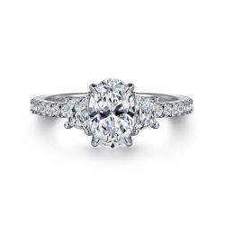 Euphoria - 14K White Gold Oval Three Stone Semi Mount Engagement Ring