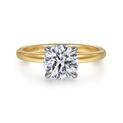 Grasey - 14K White Yellow Gold Round Solitaire Semi MountEngagement Ring