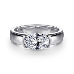 Bara - 14K White Gold Oval Diamond Semi Mount Engagement Ring