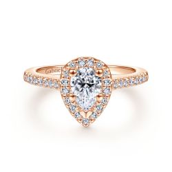 Paige - 14K Rose Gold Pear Shape Halo Semi Mount Engagement Ring