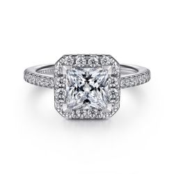 Patience - 14K White Gold Princess Halo Semi Mount Engagement Ring