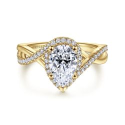 Courtney - 14K Yellow Gold Pear Shape Halo Semi Mount Engagement Ring