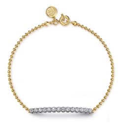 14K White and Yellow Gold White Sapphire Bar Bracelet