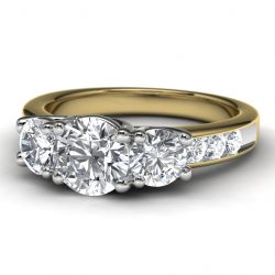 14k Two Tone Three Diamond Channel Set Engagement Ring Frong View
