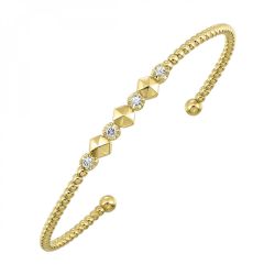 14K Yellow Gold 1/5 CTW Diamond Accented Beaded Open Cuff Bracelet