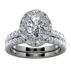 14k White Gold Oval Diamond Halo Diamond Engagement Set Top View