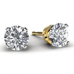Yellow Gold Diamond Solitaire Earrings Front View