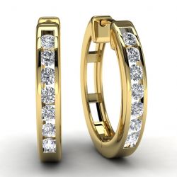 Yellow Gold Round Diamond Hoop Earrings Front View