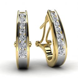 Yellow Gold Round Diamond Hoop Earrings Front View