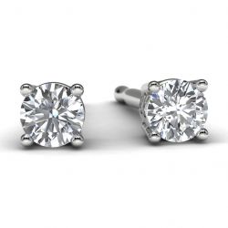 White Gold Diamond Solitaire Earrings Front View