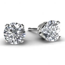 1.0 TDW White Gold Solitaire Diamond Earrings Front View