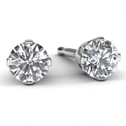 14k White Gold Diamond Solitaire Earrings Front View
