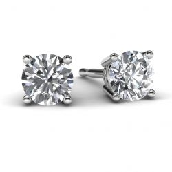 White Gold Round Diamond Earrings Front View