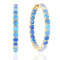 Yellow Gold and Opal Hoop Earrings 21mm