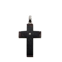 Solid Carbon Cross Pendant with 1.5mm Genuine Diamond Front View