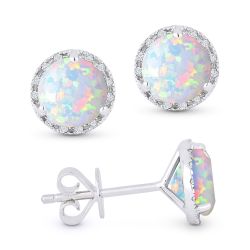 White Gold Sparkling Opal Earrings