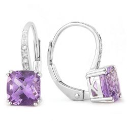 White Gold Amethyst and Diamond Earrings