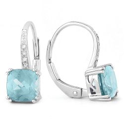 Blue Topaz and Diamond Earrings in White Gold