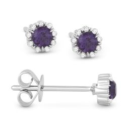 Front and side view created alexandrite and diamond stud earrings