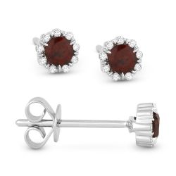 Front and side view garnet and diamond stud earrings