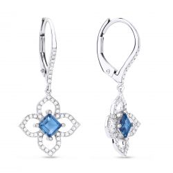 Front View Blue Topaz and Diamond Earrings in White Gold