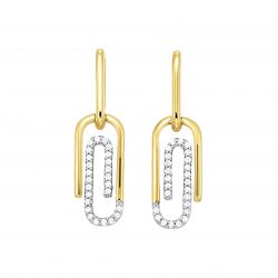 Front View Yellow Gold Diamond Paperclip Earrings