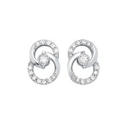 14k White Gold 1/4ctw Diamond Double Circle Earrings Front View