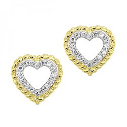 14k Yellow Gold .05ctw Diamond Heart Earrings