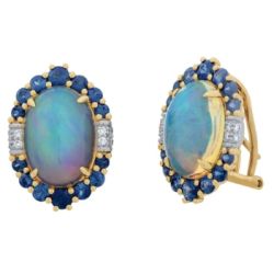 14k Yellow Gold Opal and Sapphire Earrings
