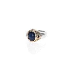 King Baby Sapphire Oval Stone Ring w/ 10K Gold Wing Detail