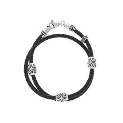 King Baby Double Wrapped Leather Bracelet with MB Cross Barrel Beads