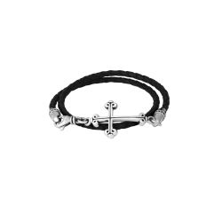 King Baby Thin Braided Leather Traditional Cross Double Wrap Bracelet