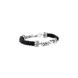 King Baby Double Silver Chain and Leather Lanyard Bracelet