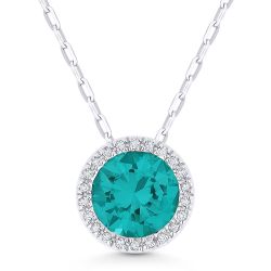 Front View Created Paraiba Tourmaline and Diamond Pendant with Chain in White Gold