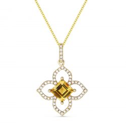 Front View Citrine and Diamond Pendant with Chain in Yellow Gold