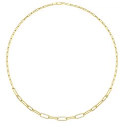 14KT Yellow Gold and Diamond Paperclip Necklace Top View
