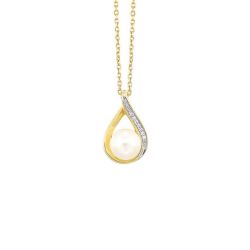 14k Yellow Gold .02ctw Diamond and Pearl Necklace